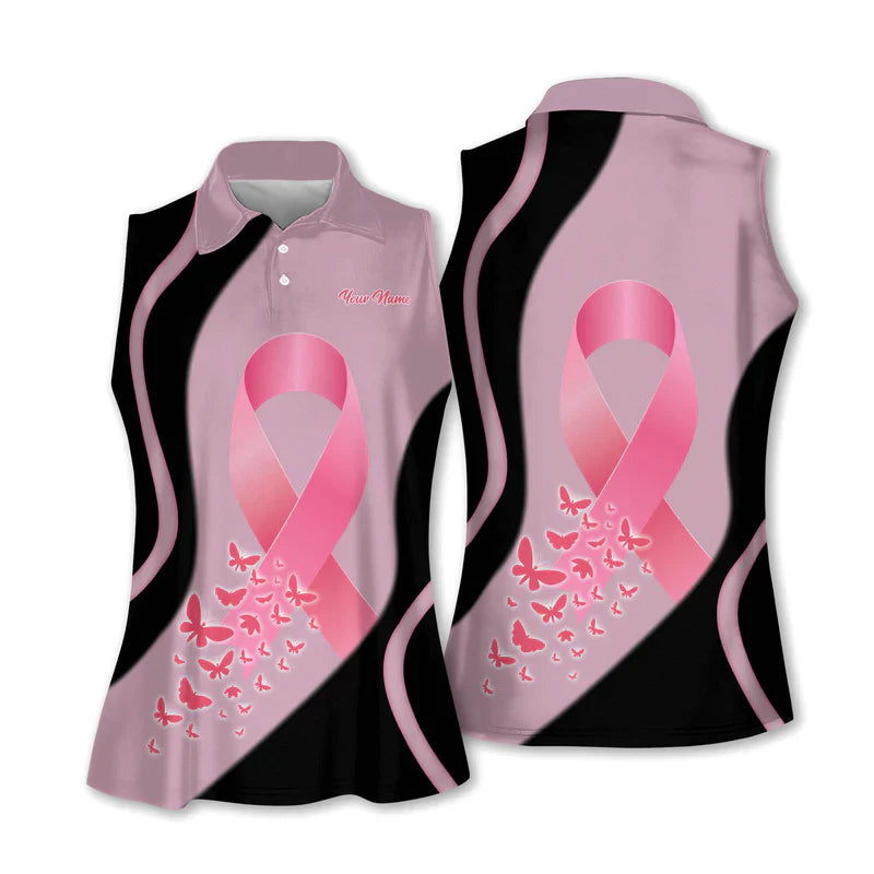 Breast Cancer Golf Shirt, Pink Ribbon Breast Cancer Womens Golf Polo Shirts, Ladies Golf Tops