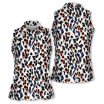 Women's Leopard Print Golf Shirt, Animal Print Golf Shirt For Women, Ladies Long Sleeve Golf Shirts