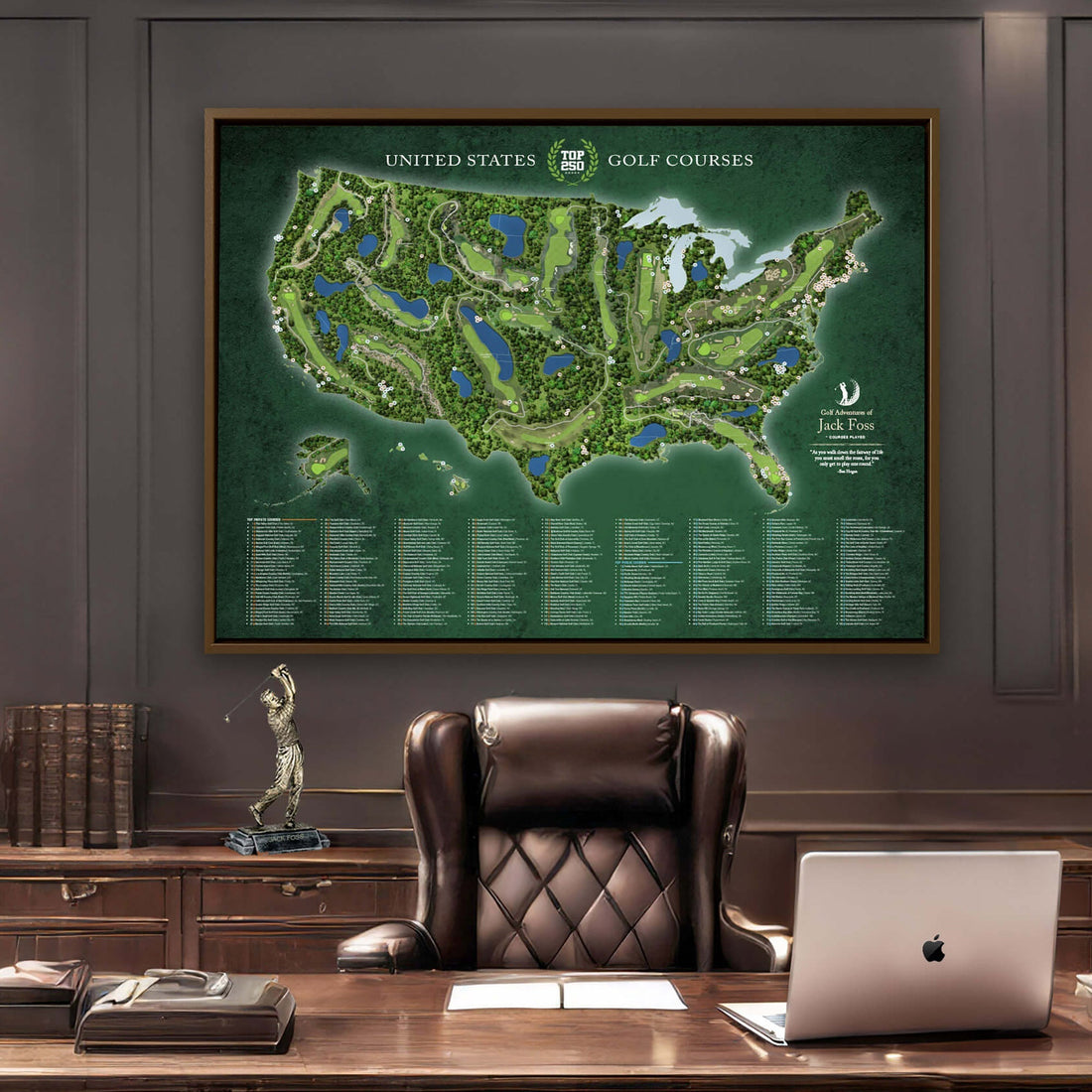 Custom Top Golf Courses In The Us Canvas, 250 Golf Courses Map, Gifts For Golf Lovers