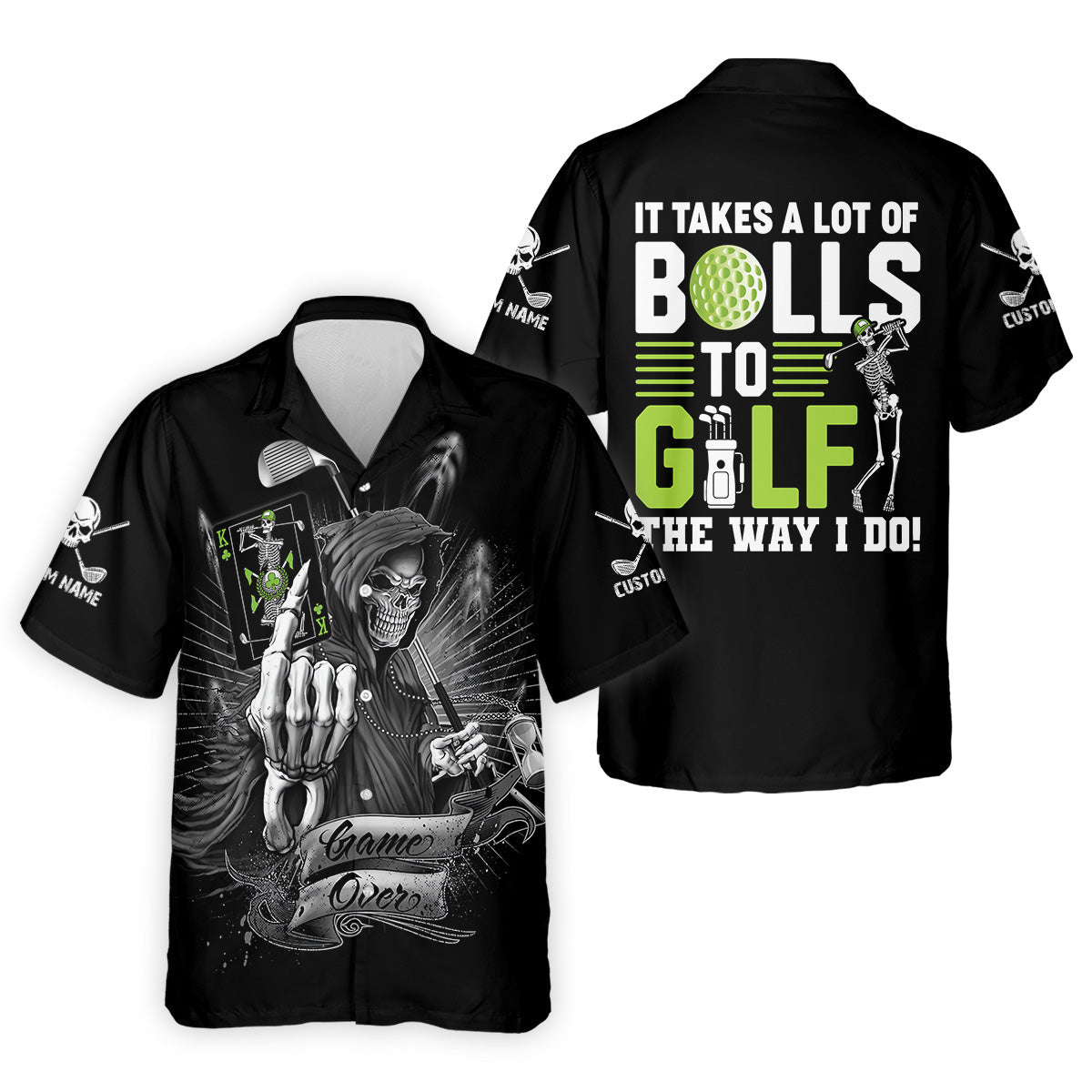 It Takes a Lot of Balls to Golf the Way I Do Funny Skeleton Golf Tops For Men, Men Black Polo, Golfing Apparel