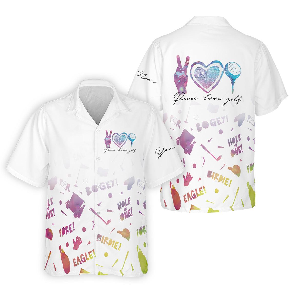 Peace Love Golf Watercolor Shirt, White Polo Shirt Mens, Golf Accessories For Men, Hole In One