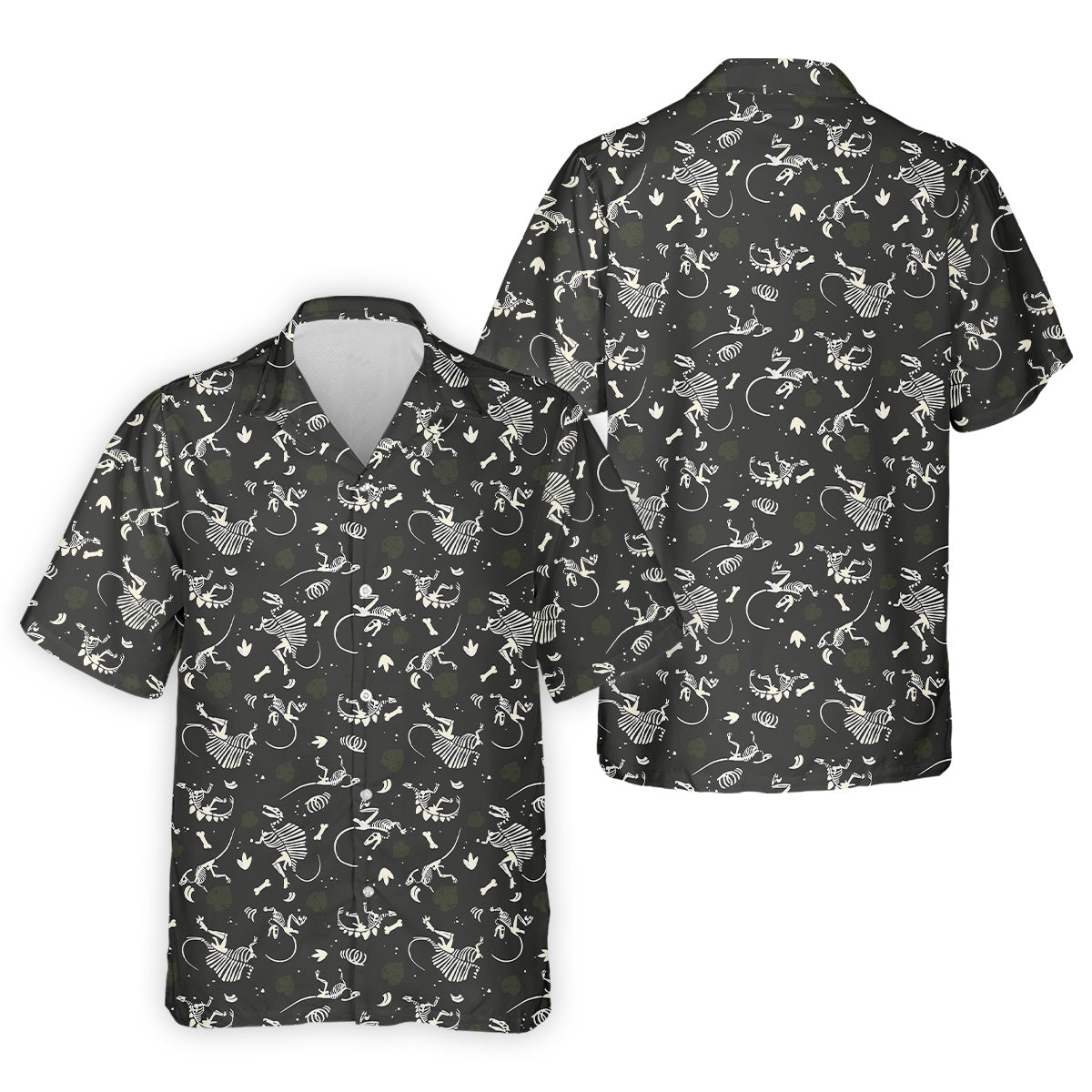 Dinosaur Golf Shirt, Funny Skeleton Patterned Golf Polos, Long Sleeve Golf Shirts, Men Golf Polo