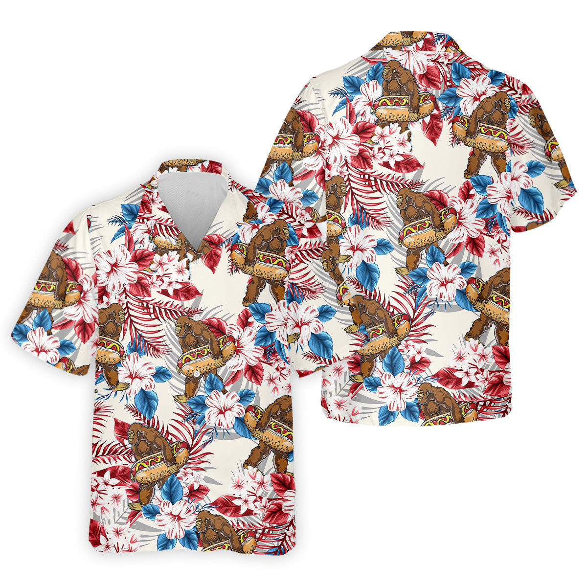 Bigfoot Hawaiian Shirts, Funny Hotdog Men Polo, Fun Golf Shirts For Men, Golfing Apparel