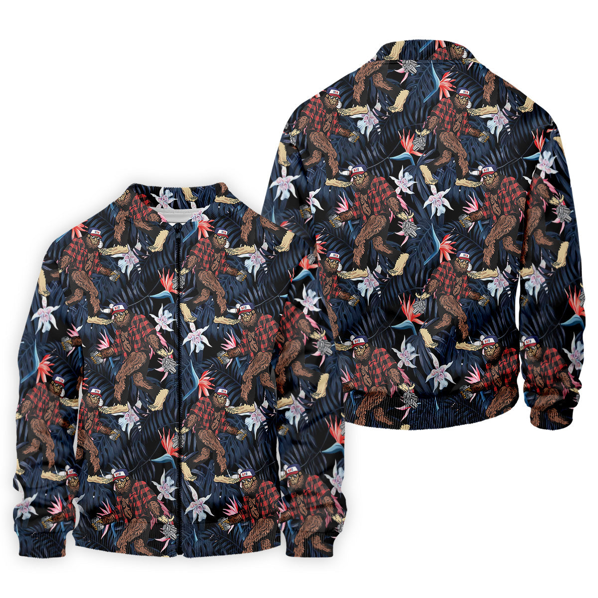 Abstract Floral Pattern Funny Bigfoot Shirt, Mens Golf Polo Shirts, Cool Golf Gifts, Golfing Apparel