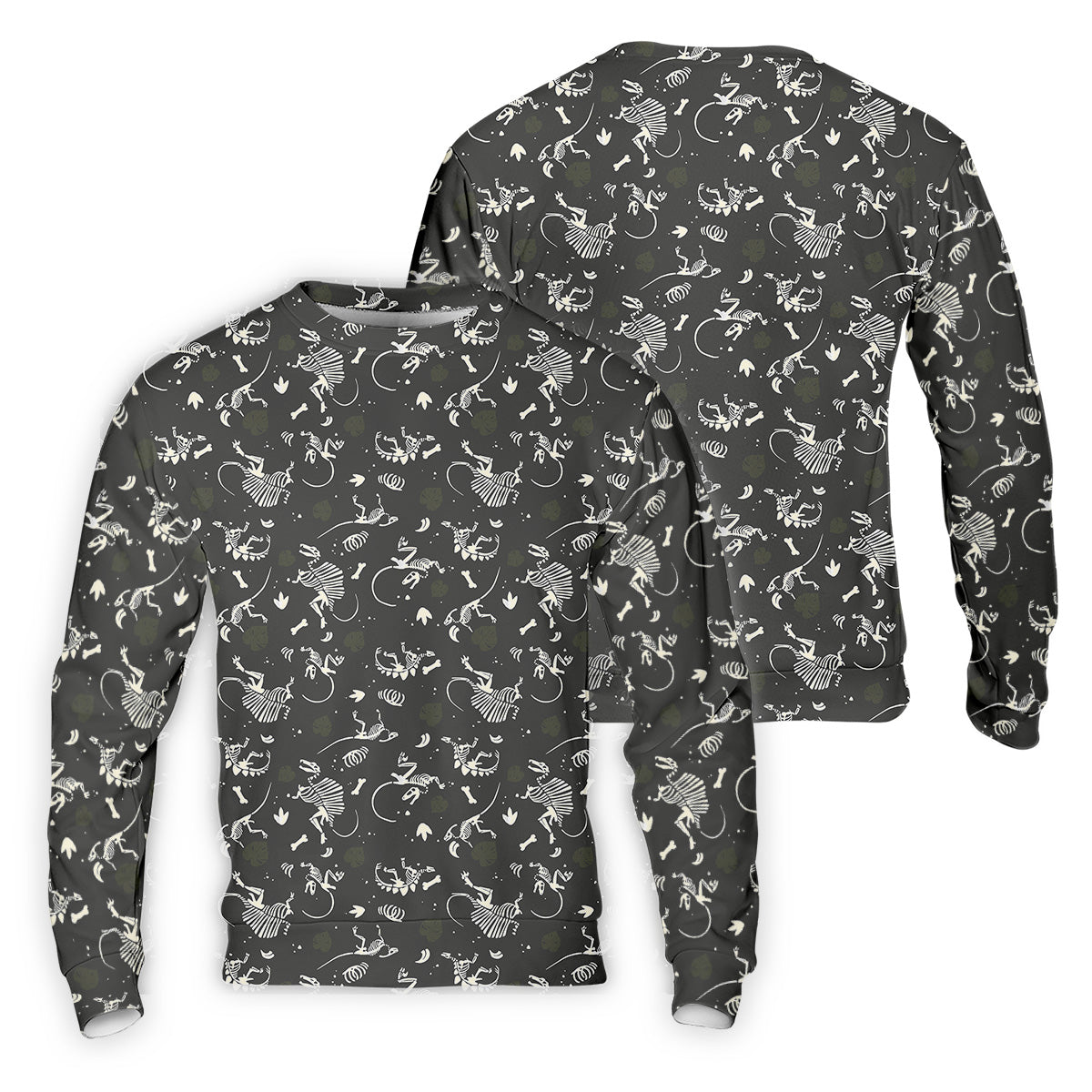 Dinosaur Golf Shirt, Funny Skeleton Patterned Golf Polos, Long Sleeve Golf Shirts, Men Golf Polo