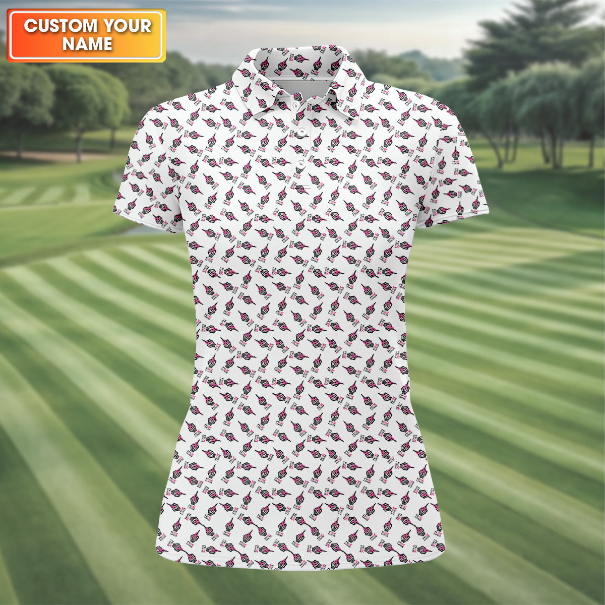Middle Finger Breast Cancer Golf Shirt, Ladies Golf Polo Tops, Funny Women Golf Shirt, Ladies Golf Shirts