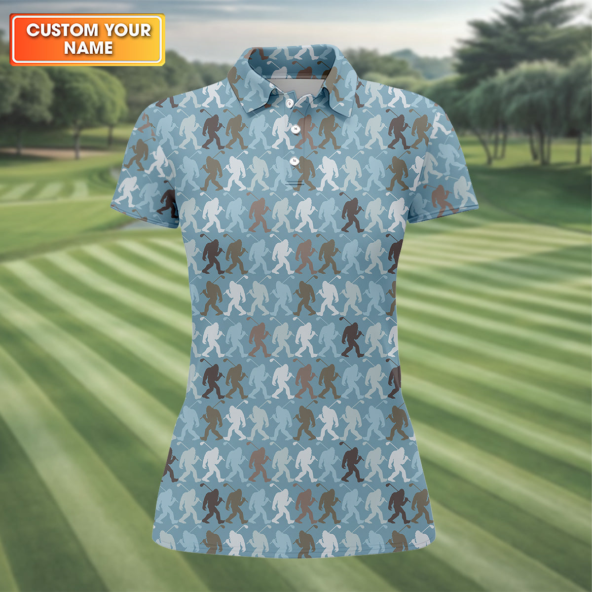 Bigfoot Silhouette Pattern Fun Womens Golf Shirts, Womens Sleeveless Polo, Ladies Golf Shirts