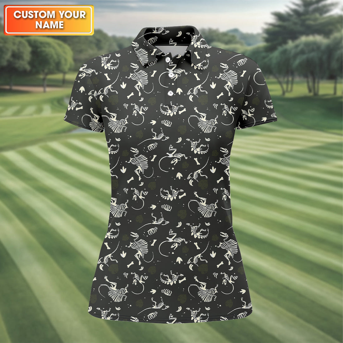 Dinosaur Golf Shirt, Funny Skeleton Patterned Golf Polos, Ladies Sleeveless Golf Shirts, Ladies Golf Shirts