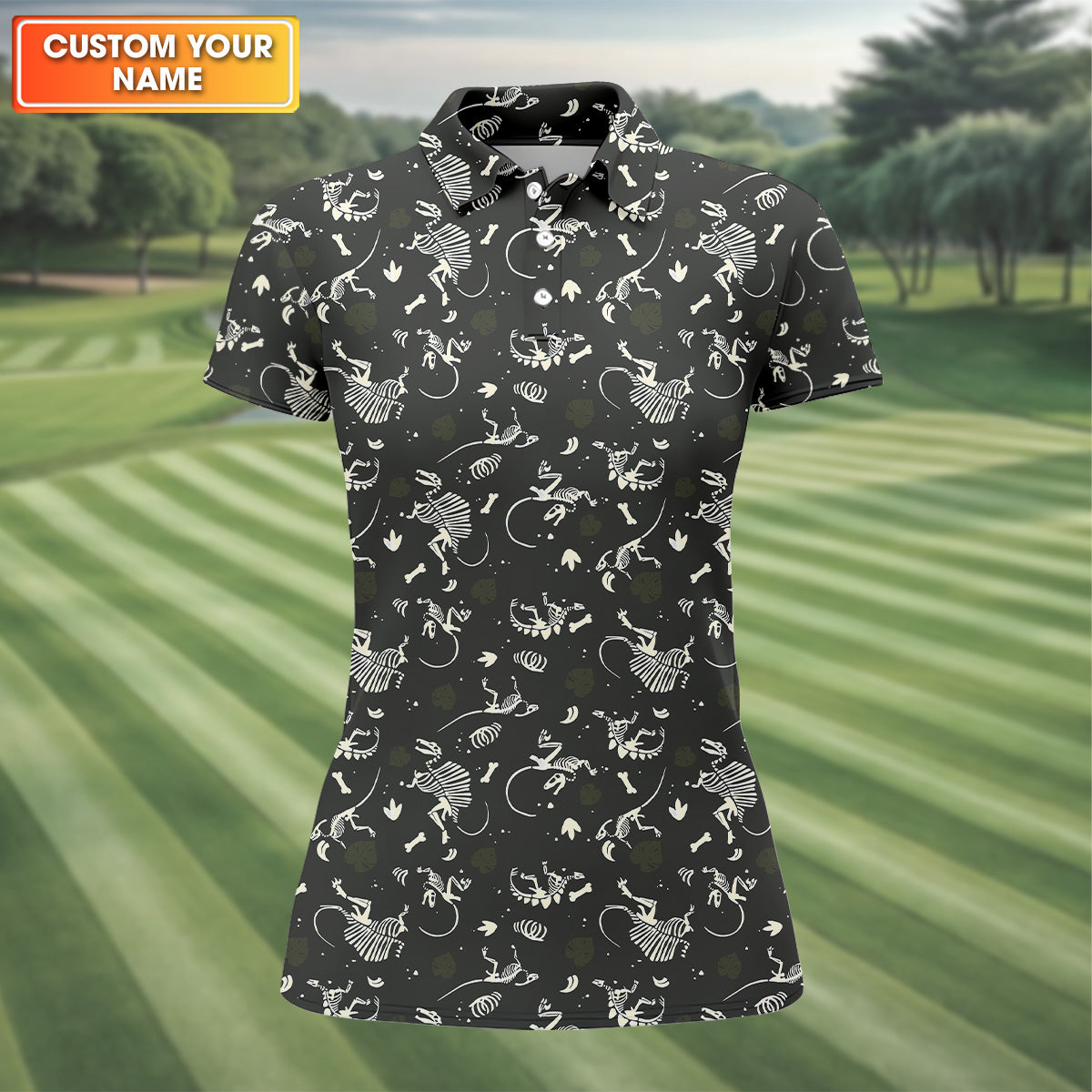 Dinosaur Golf Shirt, Funny Skeleton Patterned Golf Polos, Ladies Sleeveless Golf Shirts, Ladies Golf Shirts