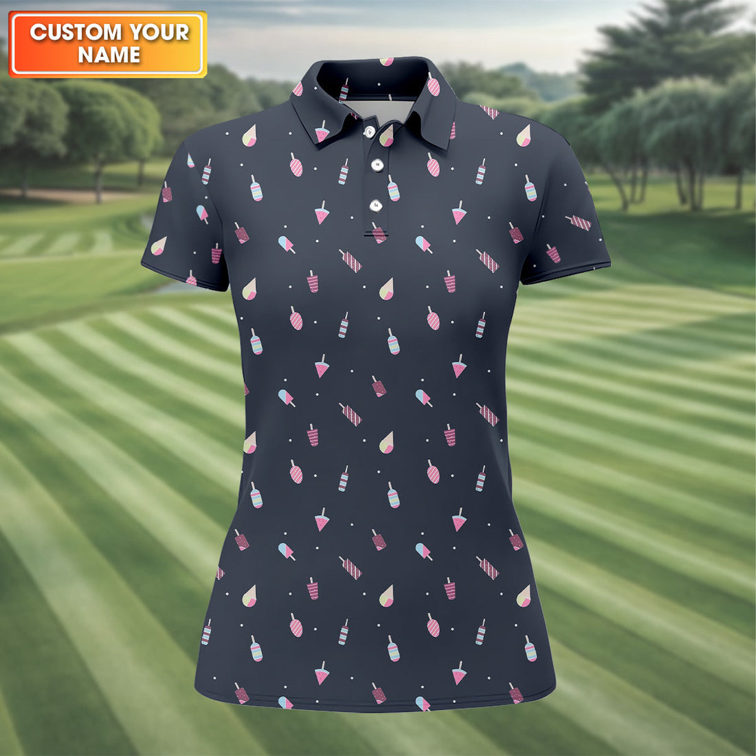 Ice Cream Pattern Golf Shirt, Ladies Sleeveless Golf Shirts, Cute Golf Shirt, Ladies Golf Shirts