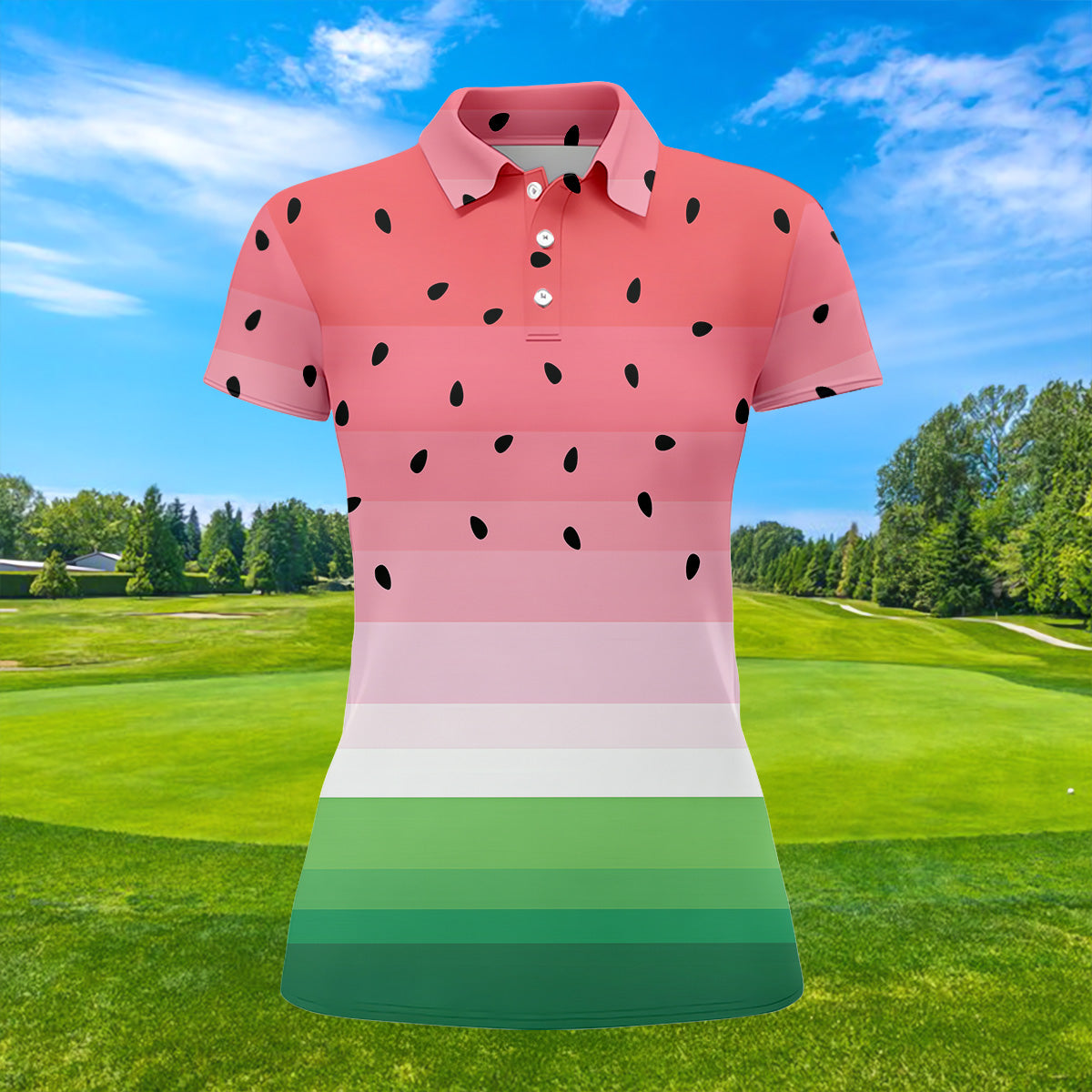 Watermelon Summer Fun Womens Golf Shirts, Pink Golf Shirt, Ladies Golf Shirts, Golfing Apparel