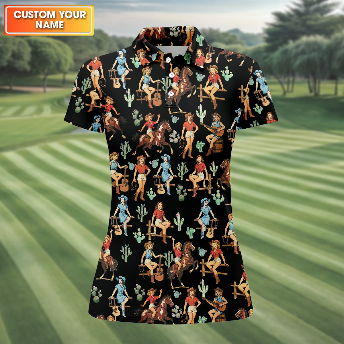 Cowgirl Sleeveless Womens Golf Shirts, Western Golf Shirts Women, Black Golf Shirt, Women Golf Top