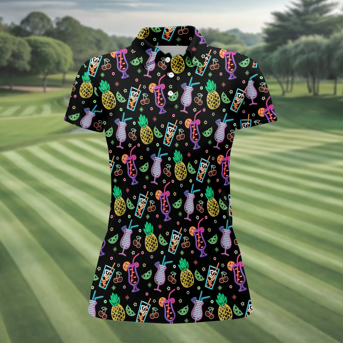 Pineapple Cocktail Tropical Golf Shirts, Hawaiian Golf Polo, Ladies Sleeveless Polo, Ladies Golf Shirts
