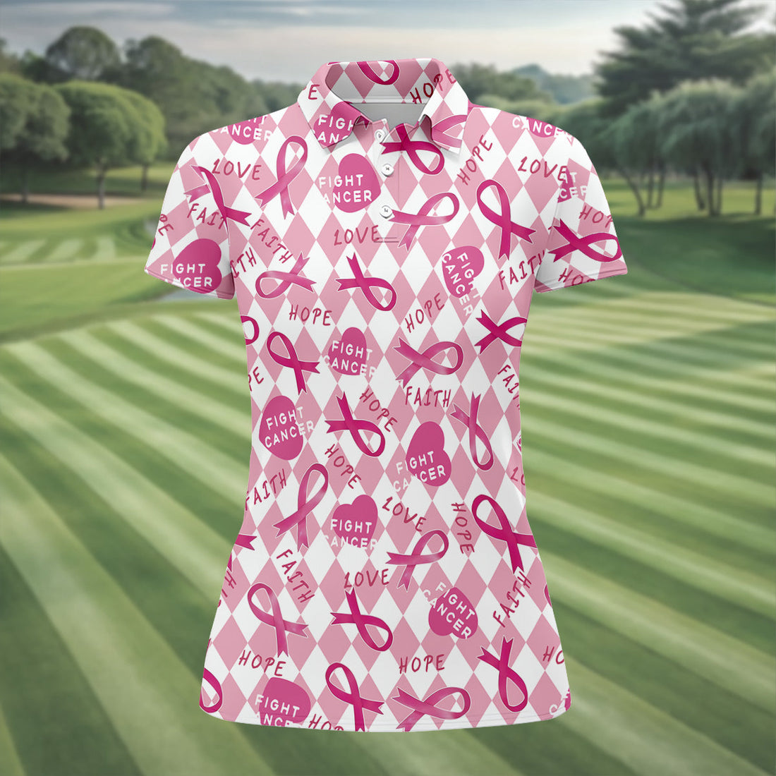 Faith Hope Fight Cancer Golf Shirt, Breast Cancer Awareness Shirt, Ladies Golf Shirt, Golf Gift For Women