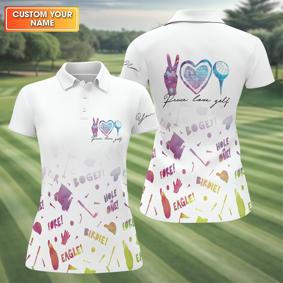 Peace Love Golf Watercolor Shirt, Womens Sleeveless Polo, Ladies Golf Shirts, Hole In One