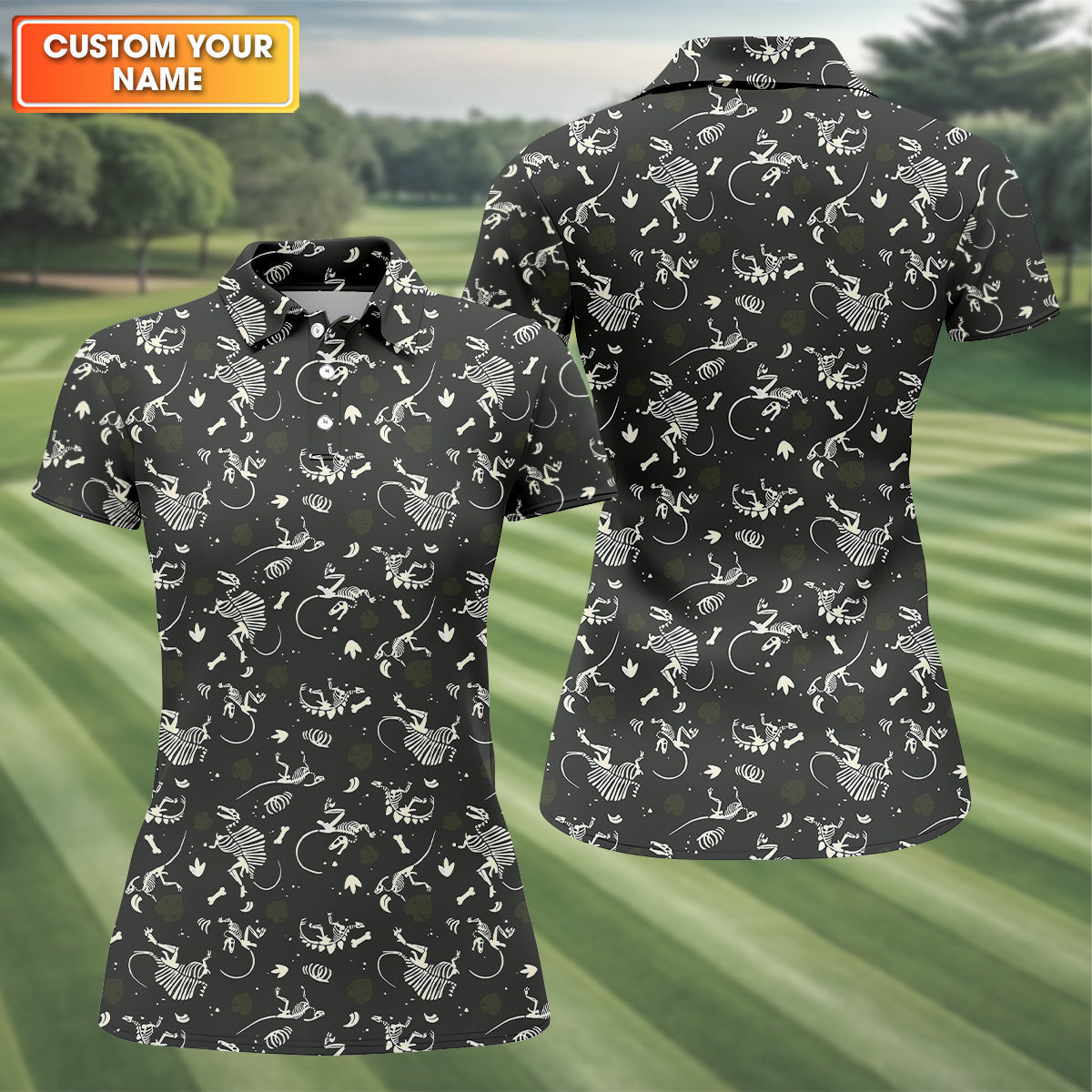 Dinosaur Golf Shirt, Funny Skeleton Patterned Golf Polos, Ladies Sleeveless Golf Shirts, Ladies Golf Shirts
