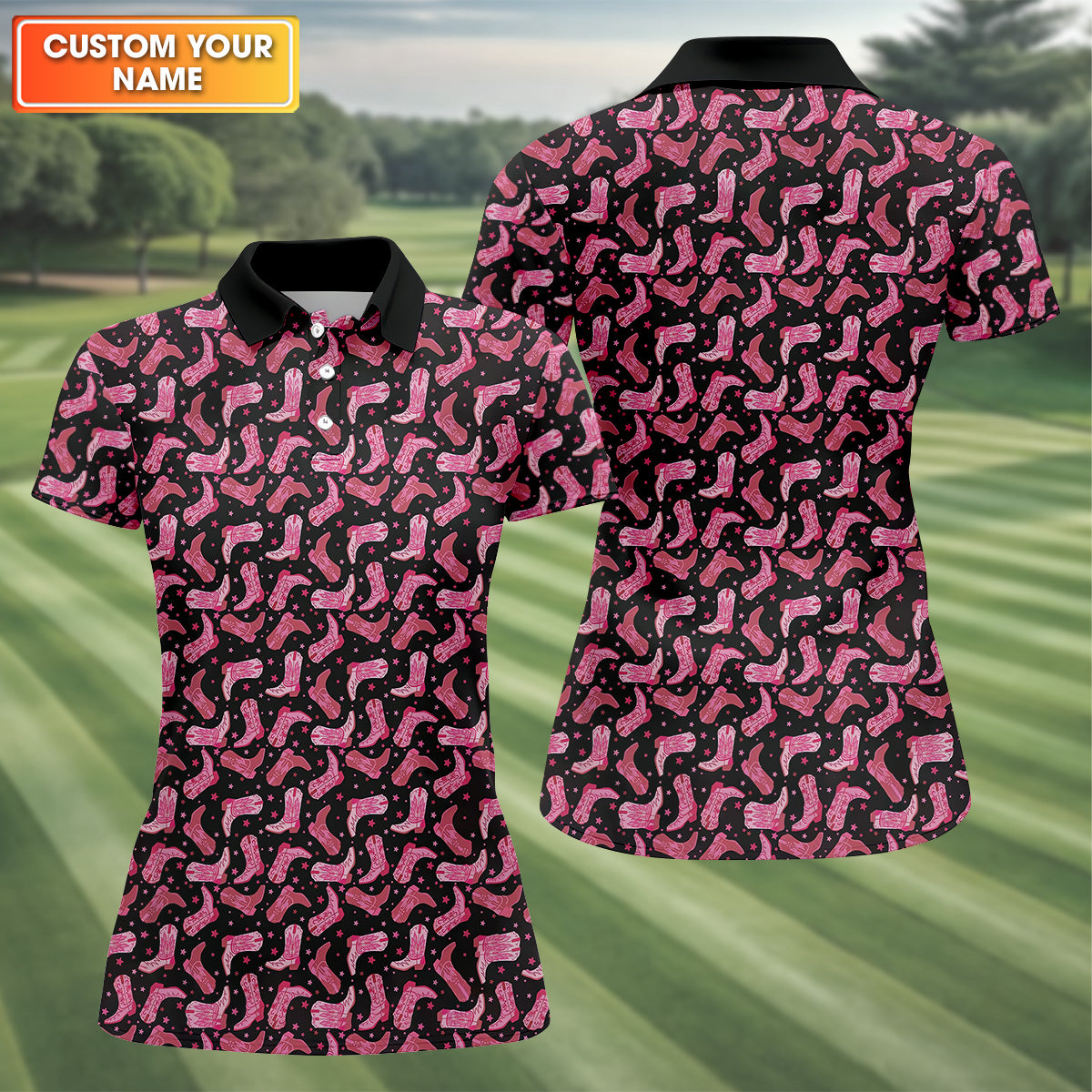 Pink Cowboy Boots Womens Golf Polo Shirt, Golfing Apparel, Womens Golf Gifts