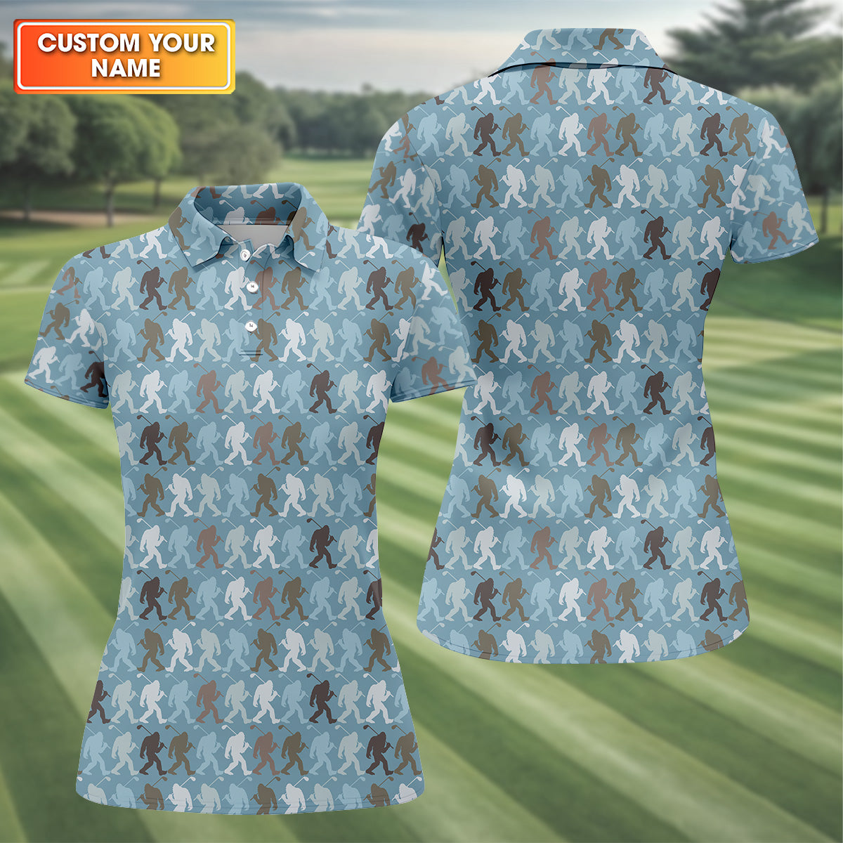Bigfoot Silhouette Pattern Fun Womens Golf Shirts, Womens Sleeveless Polo, Ladies Golf Shirts