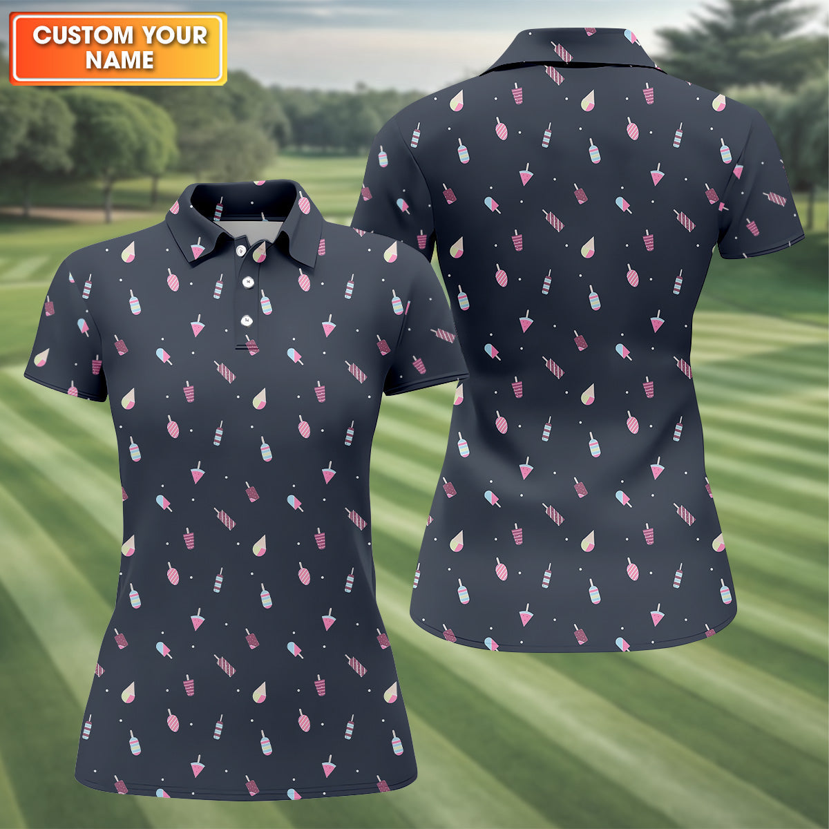 Ice Cream Pattern Golf Shirt, Ladies Sleeveless Golf Shirts, Cute Golf Shirt, Ladies Golf Shirts