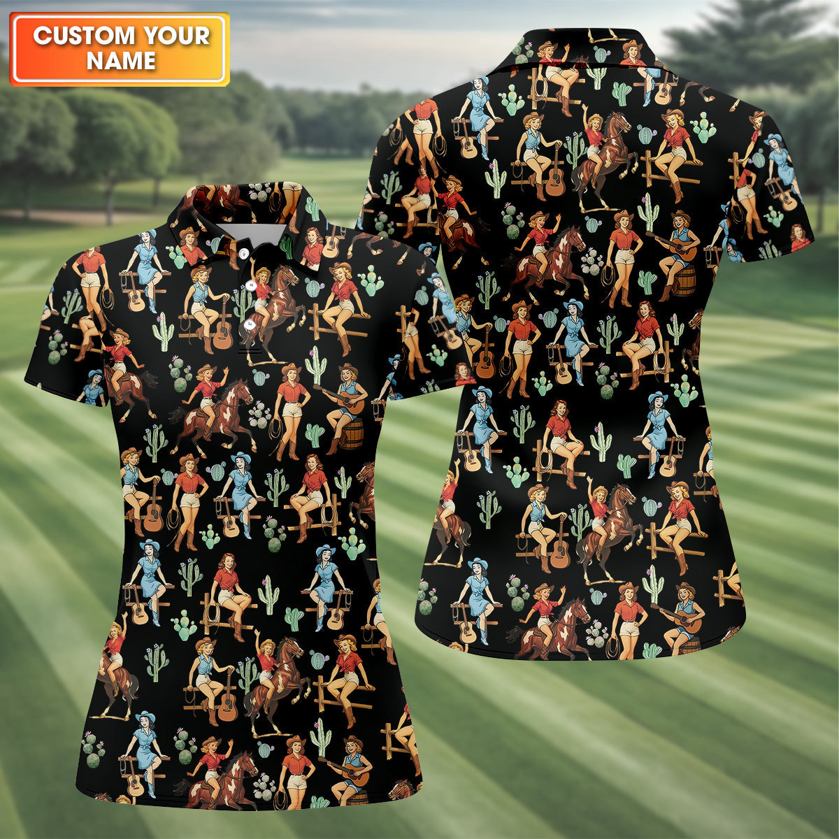 Cowgirl Sleeveless Womens Golf Shirts, Western Golf Shirts Women, Black Golf Shirt, Women Golf Top
