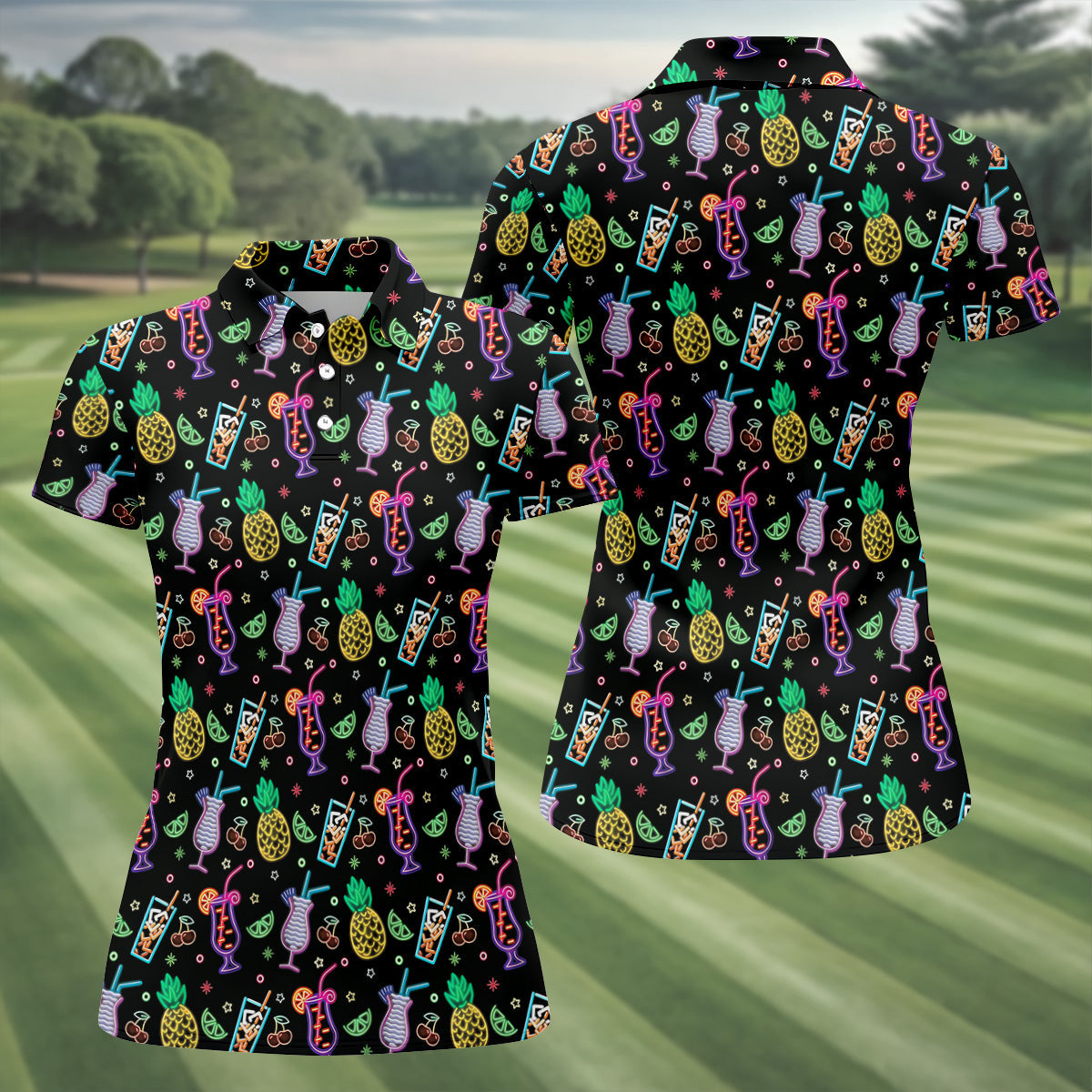 Pineapple Cocktail Tropical Golf Shirts, Hawaiian Golf Polo, Ladies Sleeveless Polo, Ladies Golf Shirts