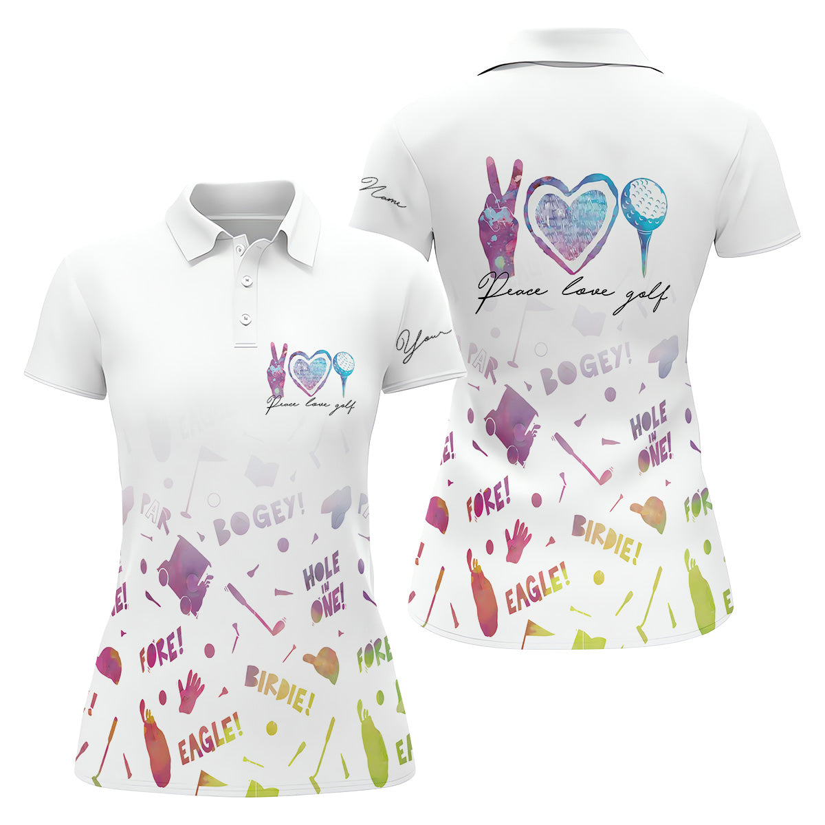 Peace Love Golf Watercolor Shirt, Womens Sleeveless Polo, Ladies Golf Shirts, Hole In One