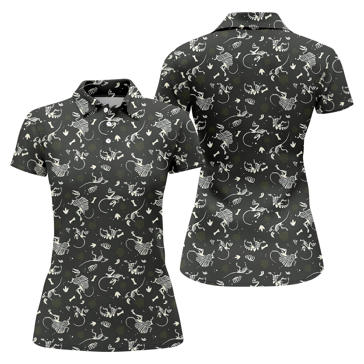 Dinosaur Golf Shirt, Funny Skeleton Patterned Golf Polos, Ladies Sleeveless Golf Shirts, Ladies Golf Shirts