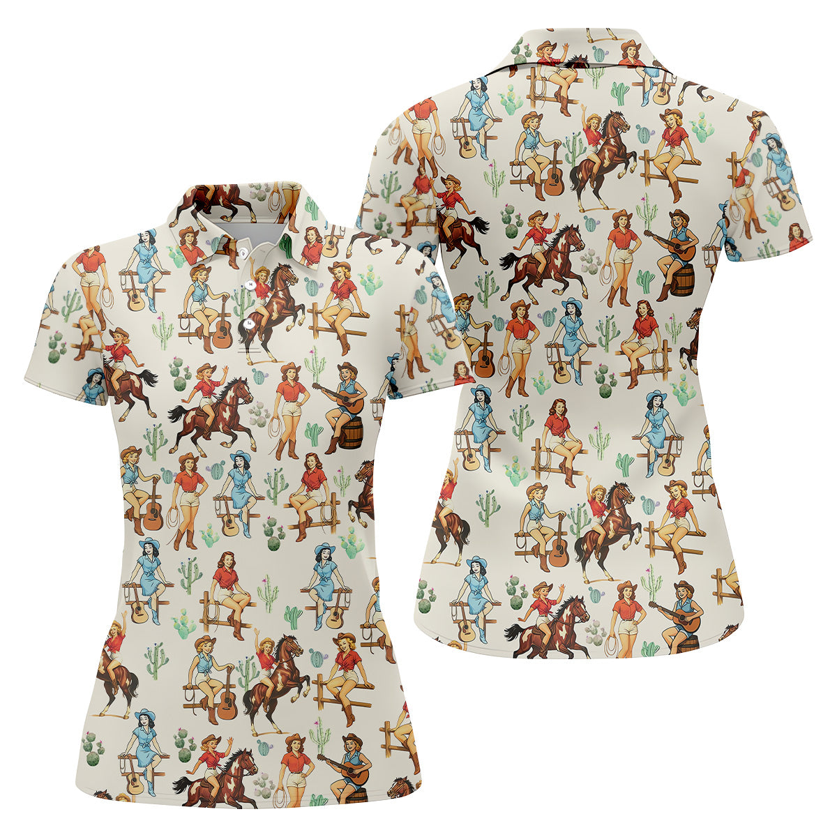 Beige Western Golf Shirts Women, Sleeveless Womens Golf Shirts, Funny Women's Golf Outfits