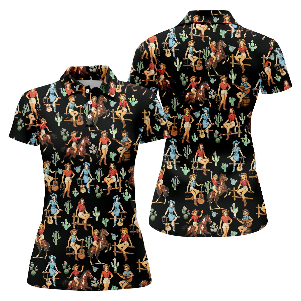 Cowgirl Sleeveless Womens Golf Shirts, Western Golf Shirts Women, Black Golf Shirt, Women Golf Top