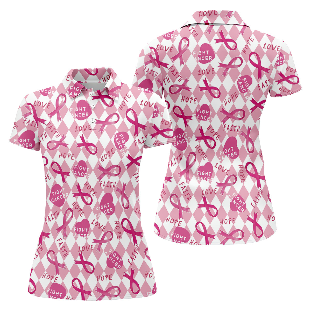 Faith Hope Fight Cancer Golf Shirt, Breast Cancer Awareness Shirt, Ladies Golf Shirt, Golf Gift For Women