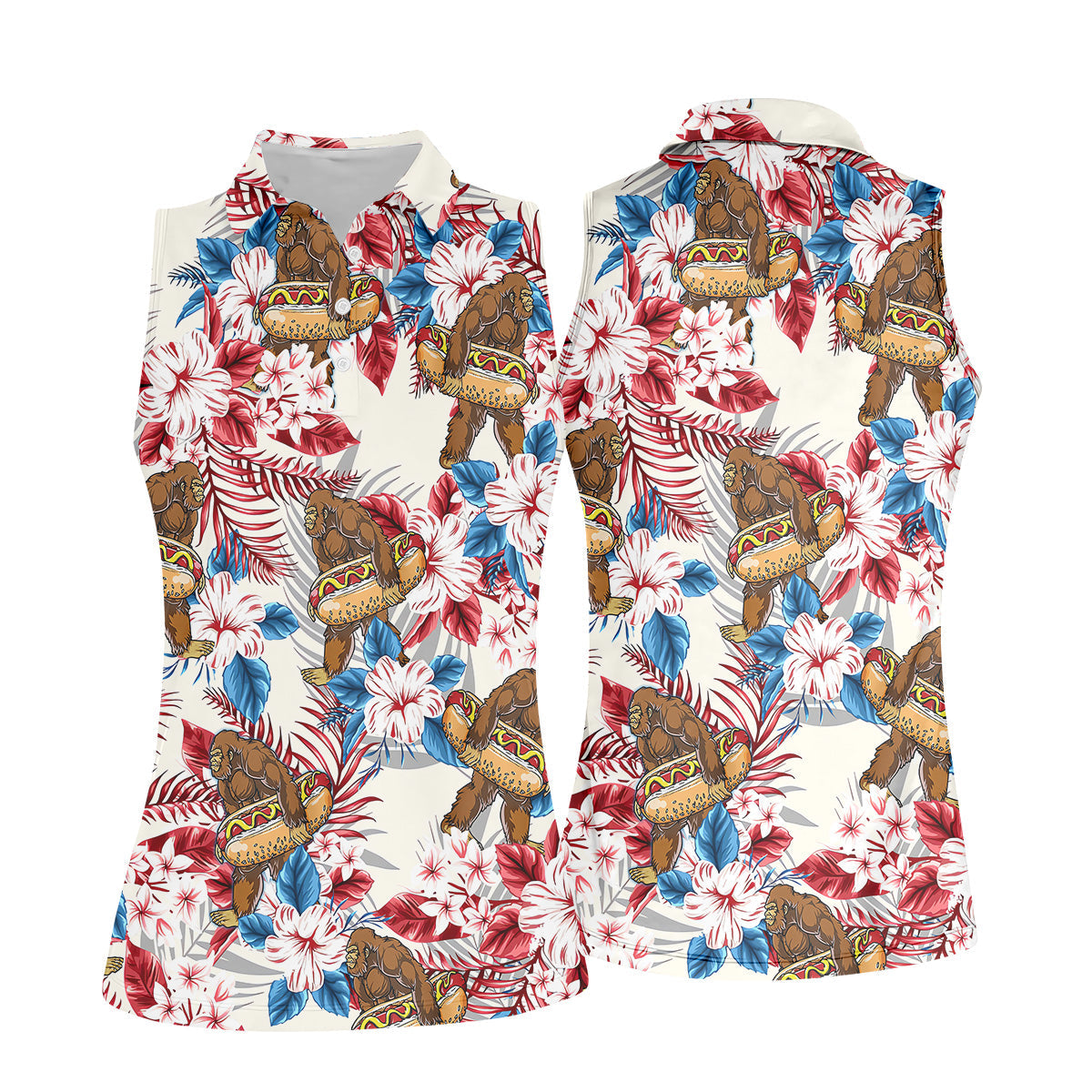 Bigfoot Hawaiian Shirts, Funny Hotdog Women Golf Top, Ladies Golf Shirts, Golfing Apparel