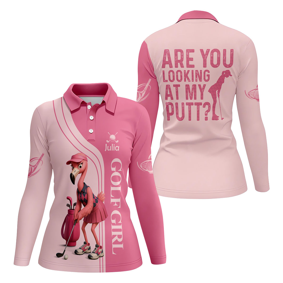 Are You Looking At My Putt Funny Flamingo Pink Golf Shirt, Ladies Golf Polos, Cool Golf Gift