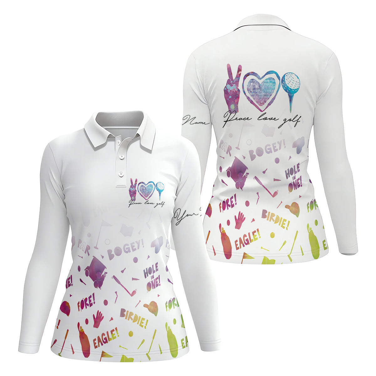 Peace Love Golf Watercolor Shirt, Womens Sleeveless Polo, Ladies Golf Shirts, Hole In One