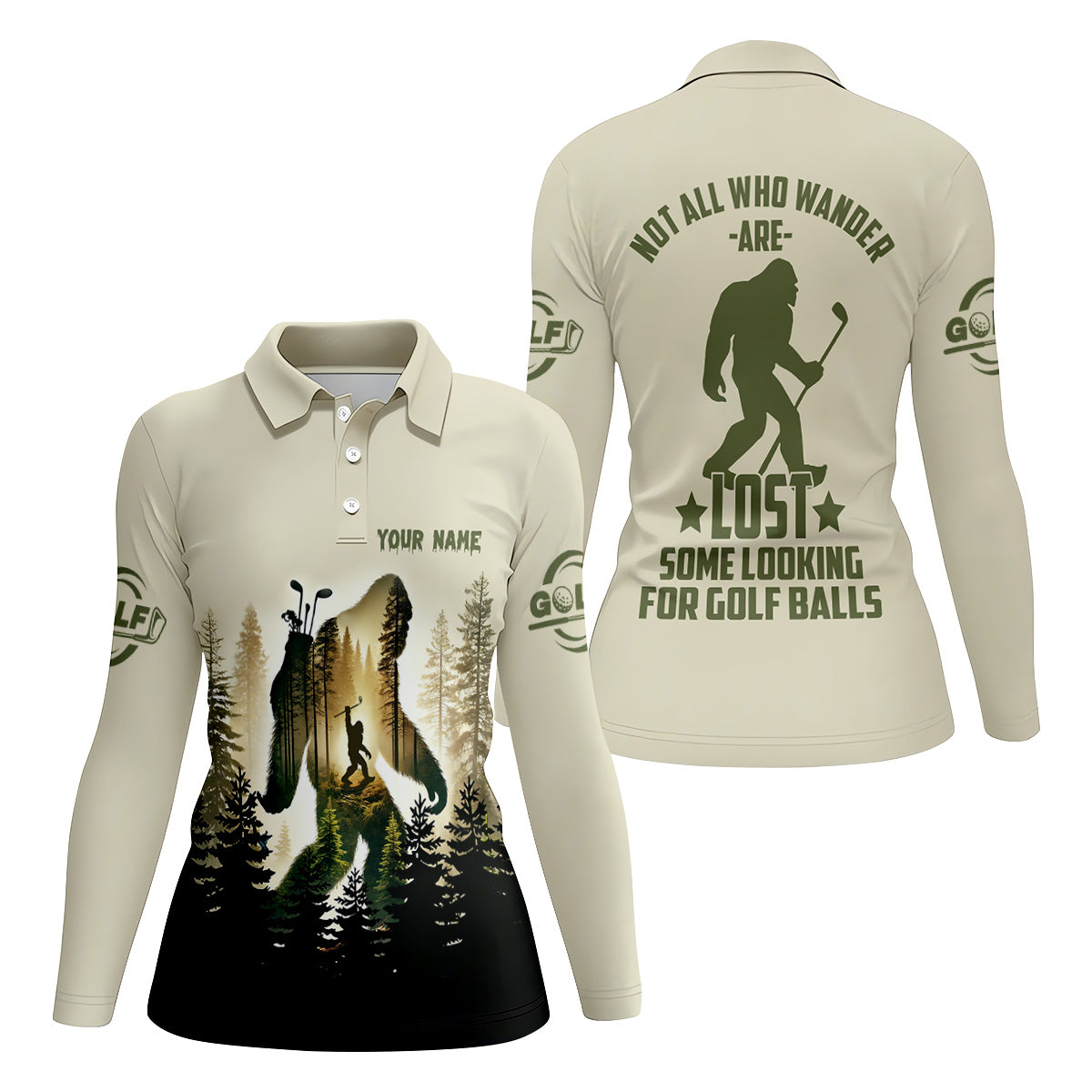 Not All Who Wander Are Lost Some Are Looking For Golf Balls Bigfoot Golf Shirt, Ladies Golf Polos