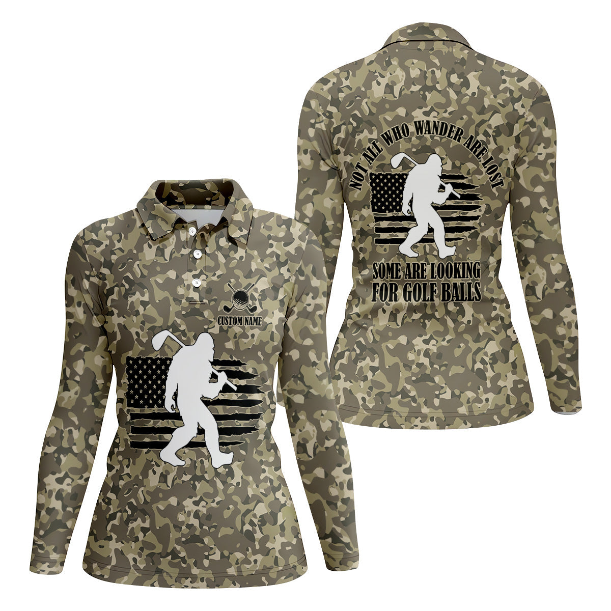 Not All Who Wander Are Lost Bigfoot Patriotic Golf Shirt, Camo Polo Shirt, Ladies Golf Shirts