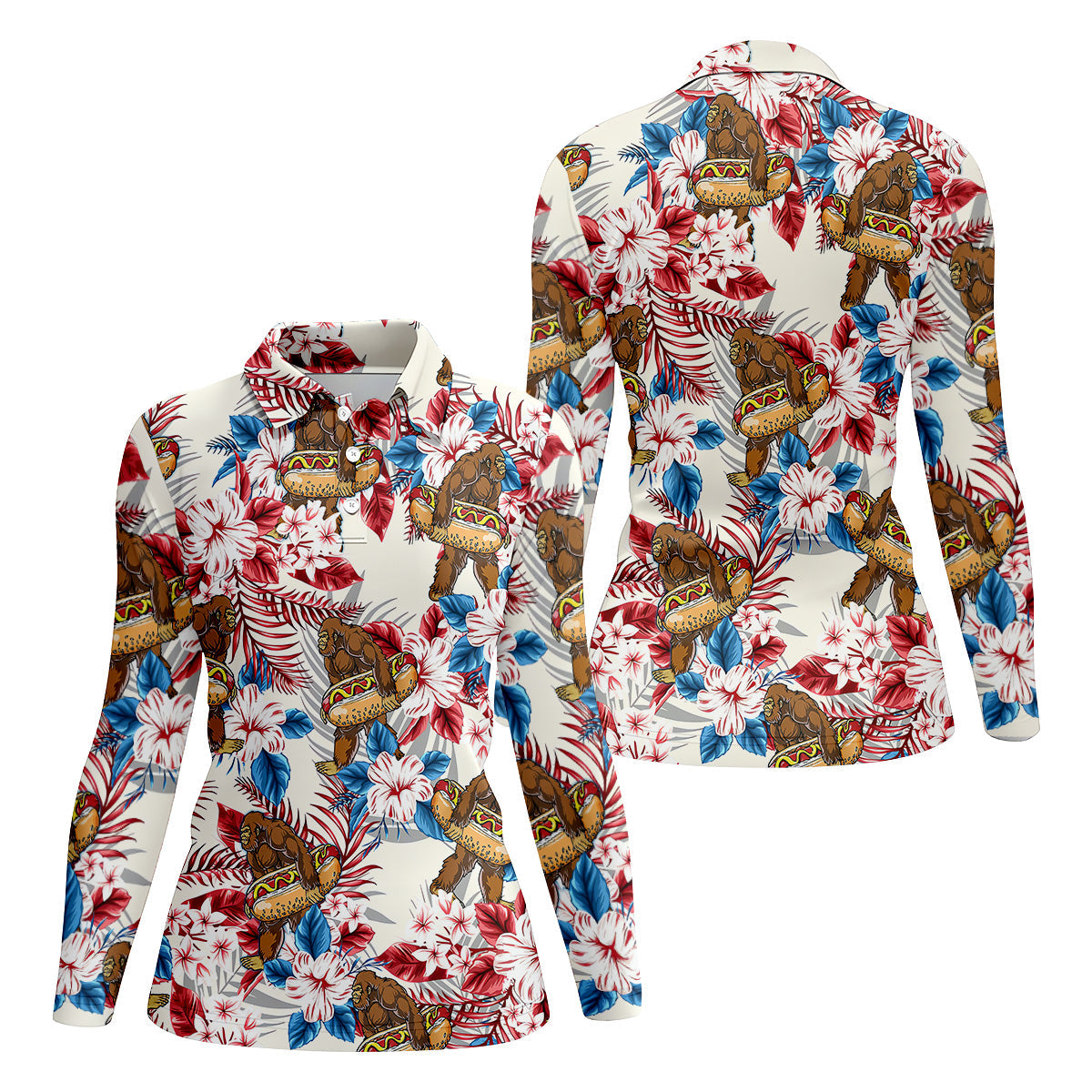 Bigfoot Hawaiian Shirts, Funny Hotdog Women Golf Top, Ladies Golf Shirts, Golfing Apparel