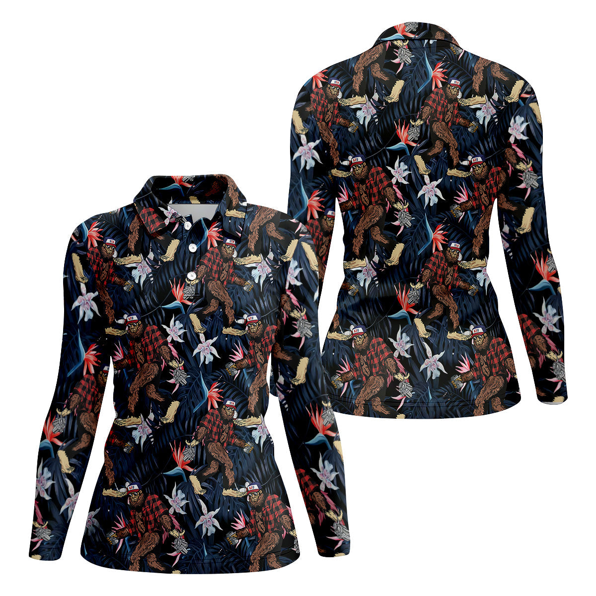 Abstract Floral Pattern Funny Bigfoot Shirt, Womens Sleeveless Polo, Ladies Golf Shirts