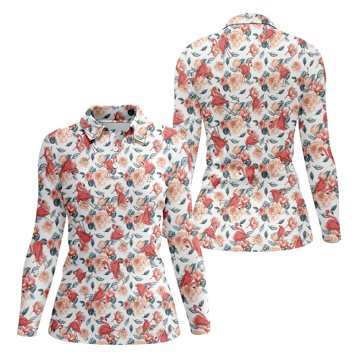 Floral Golf Shirt With Funny Flamingo, Womens Sleeveless Polo, Cute Golf Outfit, Pink Ladies Shirt