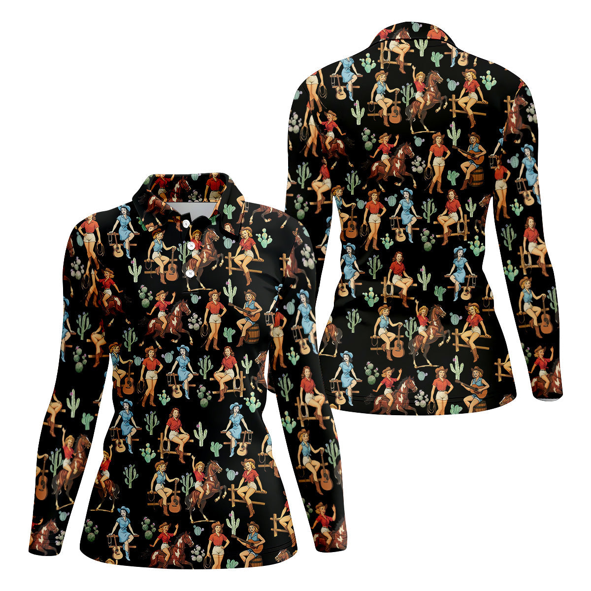 Cowgirl Sleeveless Womens Golf Shirts, Western Golf Shirts Women, Black Golf Shirt, Women Golf Top