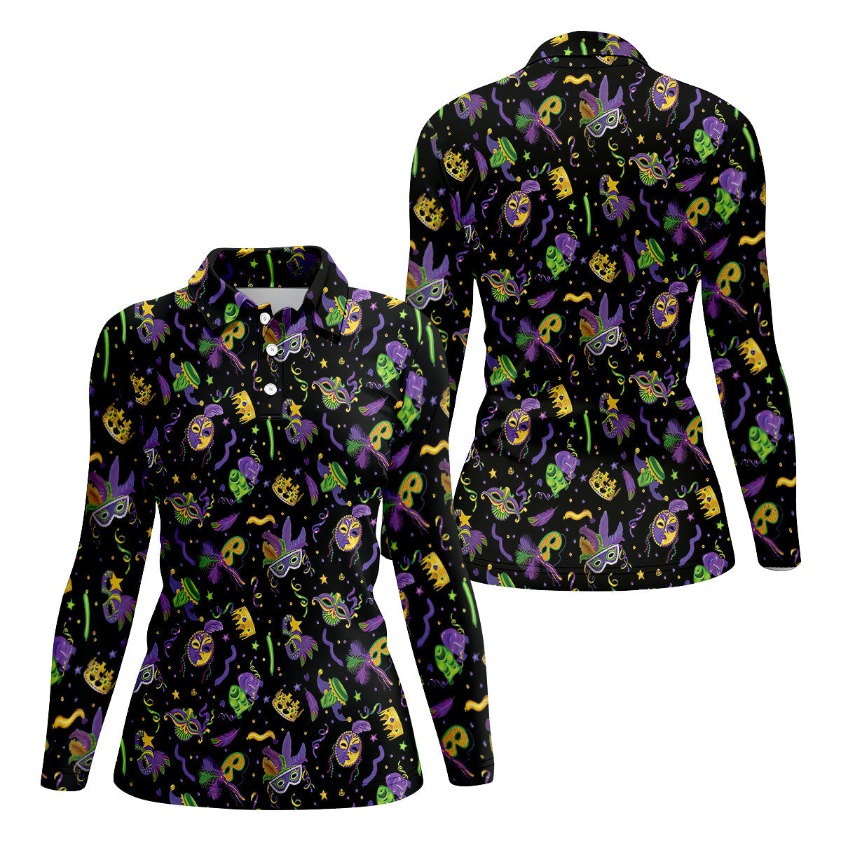 Mardi Gras Golf Sleeveless Polo Shirts Womens, Mardi Gras Black Golf Shirt, Custom Ladies Golf Shirt