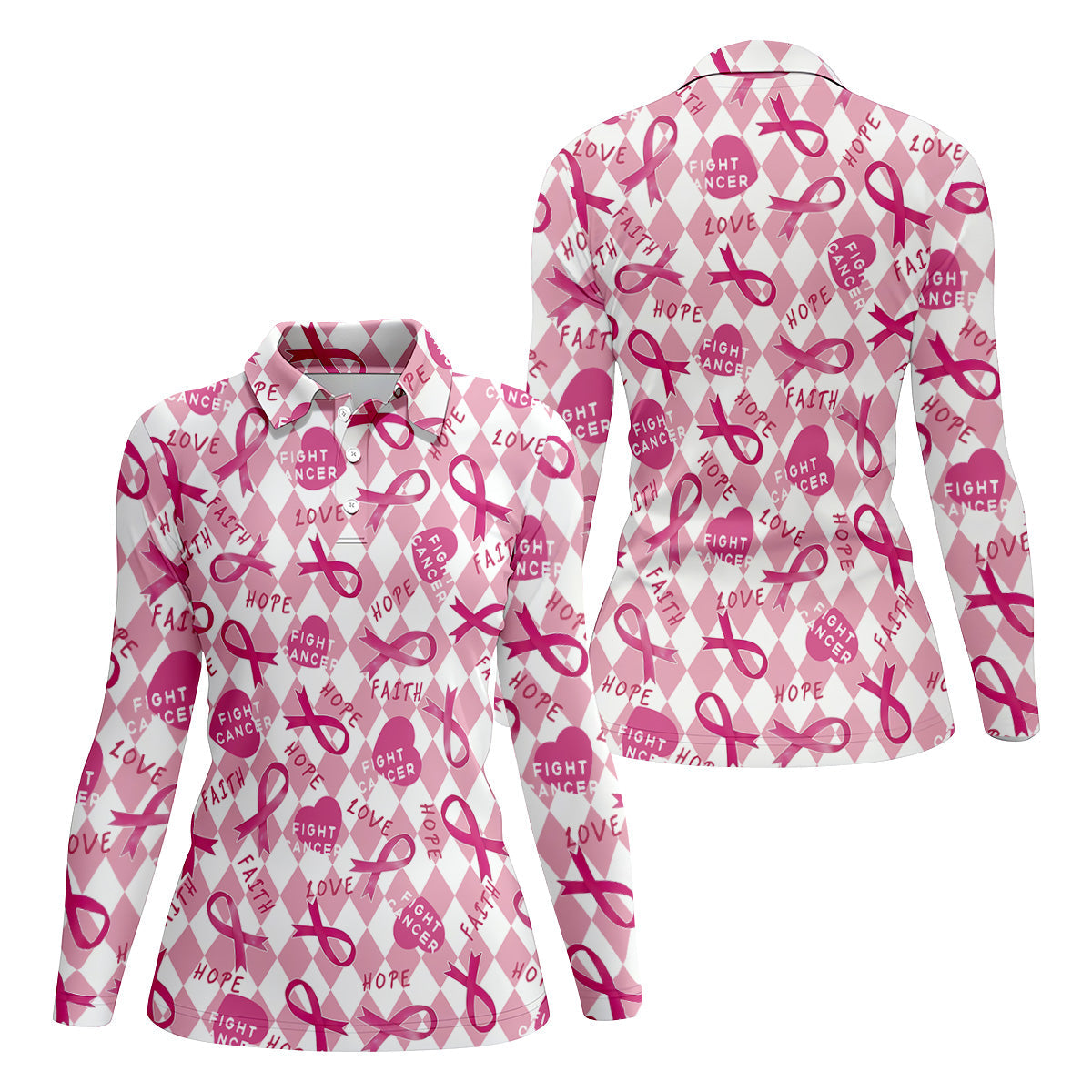 Faith Hope Fight Cancer Golf Shirt, Breast Cancer Awareness Shirt, Ladies Golf Shirt, Golf Gift For Women