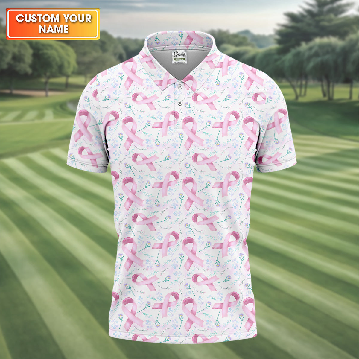 Pink Floral Breast Cancer Golf Shirt, Mens Golf Polo Shirts, White Polo Shirt Mens, Golfing Apparel