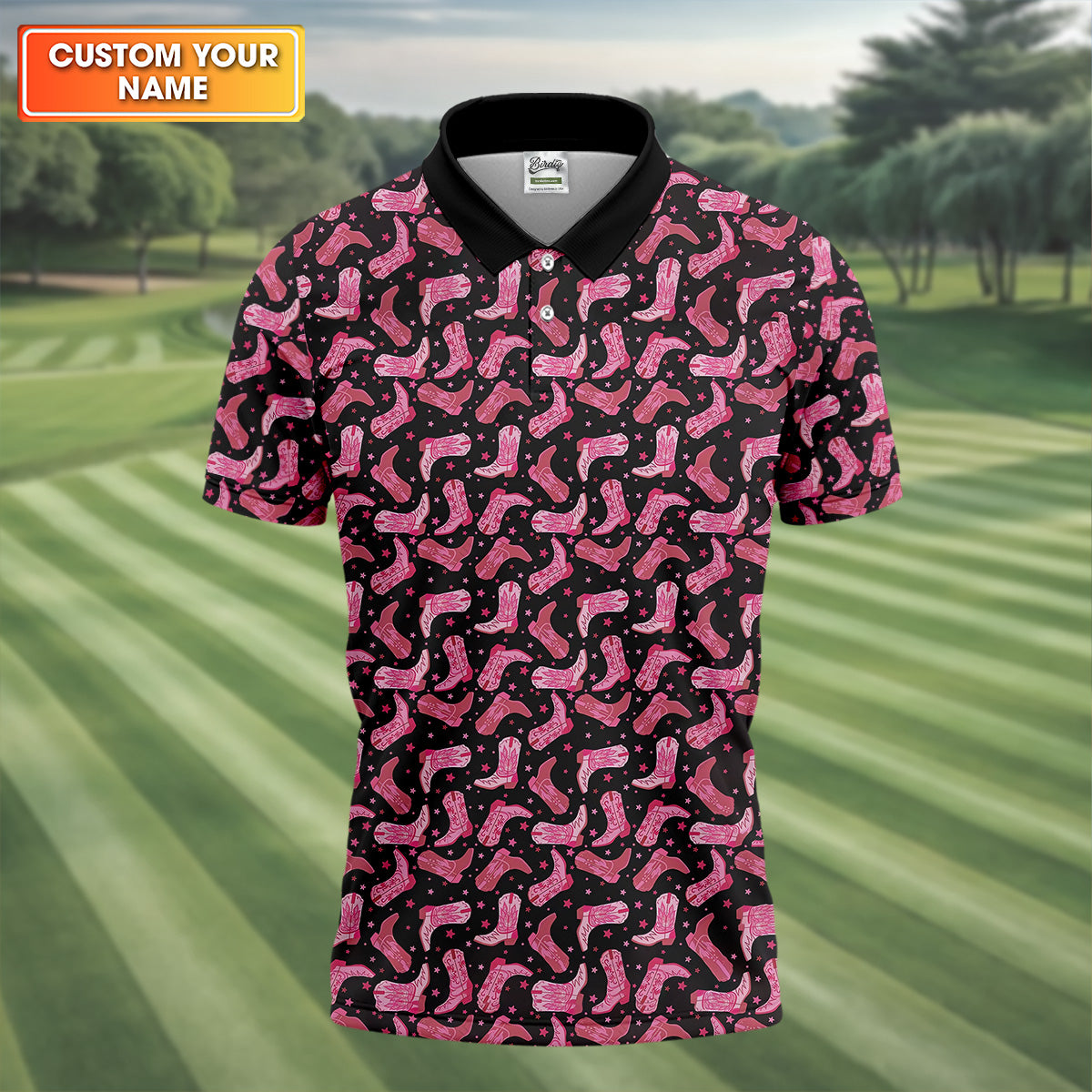 Pink Cowboy Golf Shirt, Western Golf Shirt, Men's Long Seeve Golf Shirts, Golf Gifts For Men