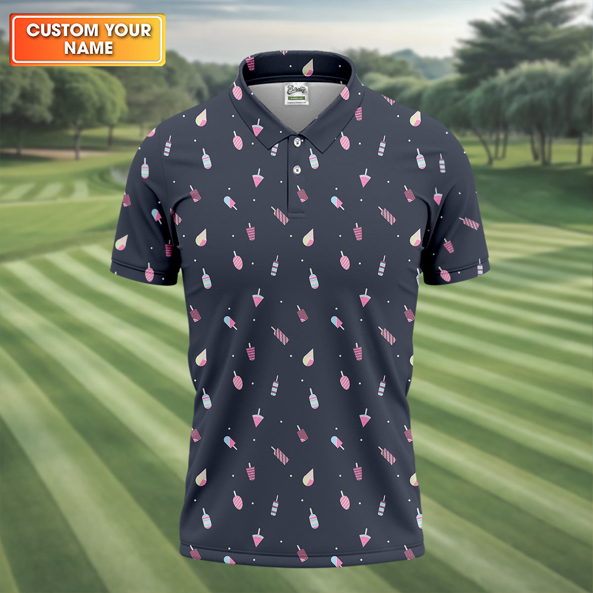 Ice Cream Pattern Golf Shirt, Fun Golf Shirts For Men, Cute Golf Shirt, Long Sleeve Golf Shirts