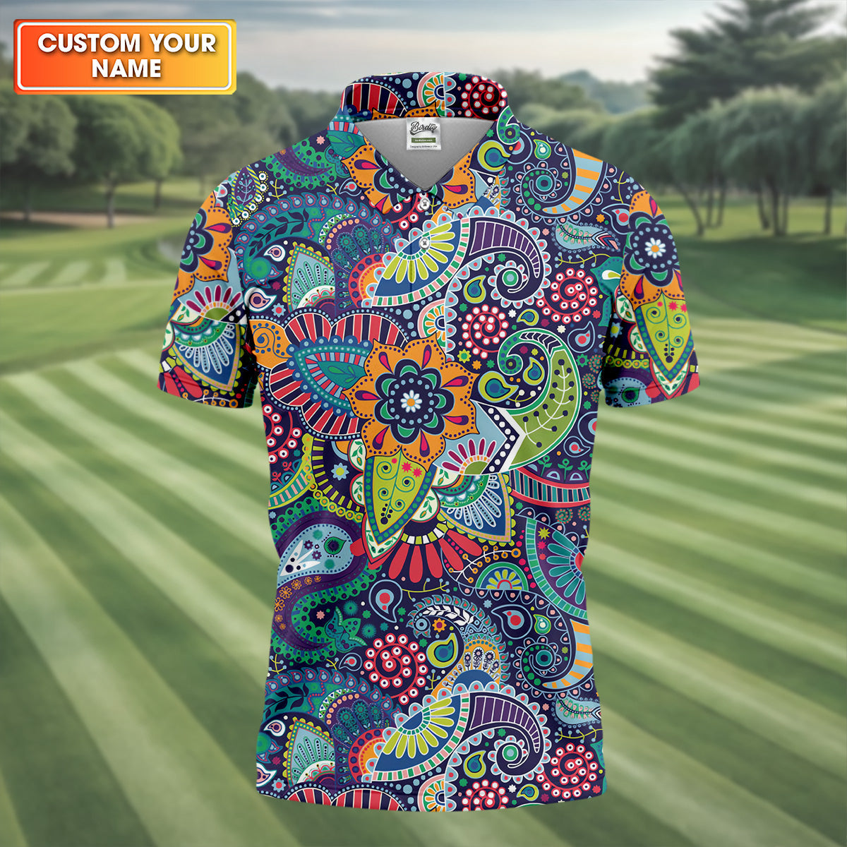 Colorful Paisley Men Polo, Mens Paisley Shirts, Mens Golf Polo Shirts, Golf Gift For Men