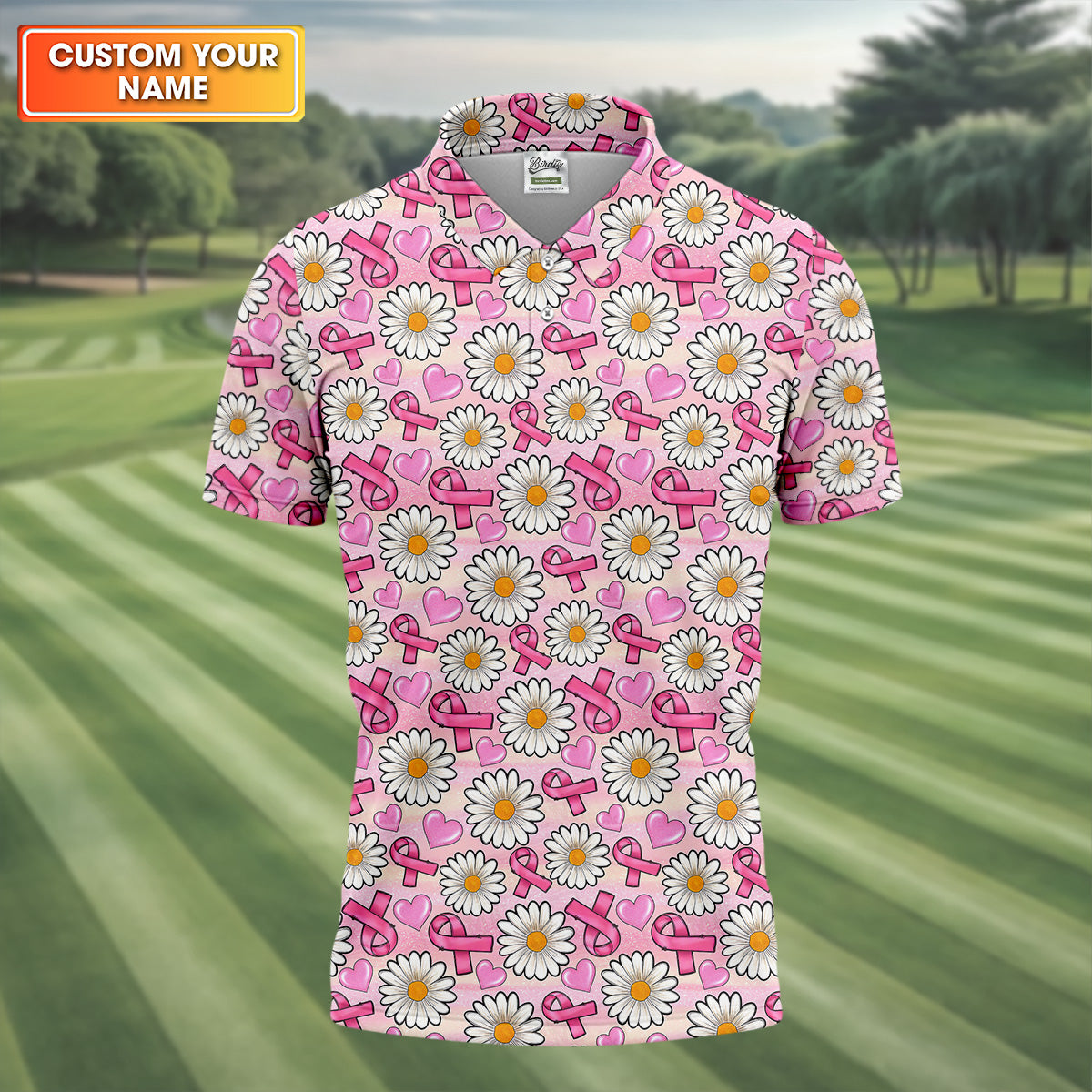 Daisy Pink Breast Cancer Golf Shirt, Mens Golf Polo Shirts, White Polo Shirt Mens, Golfing Apparel