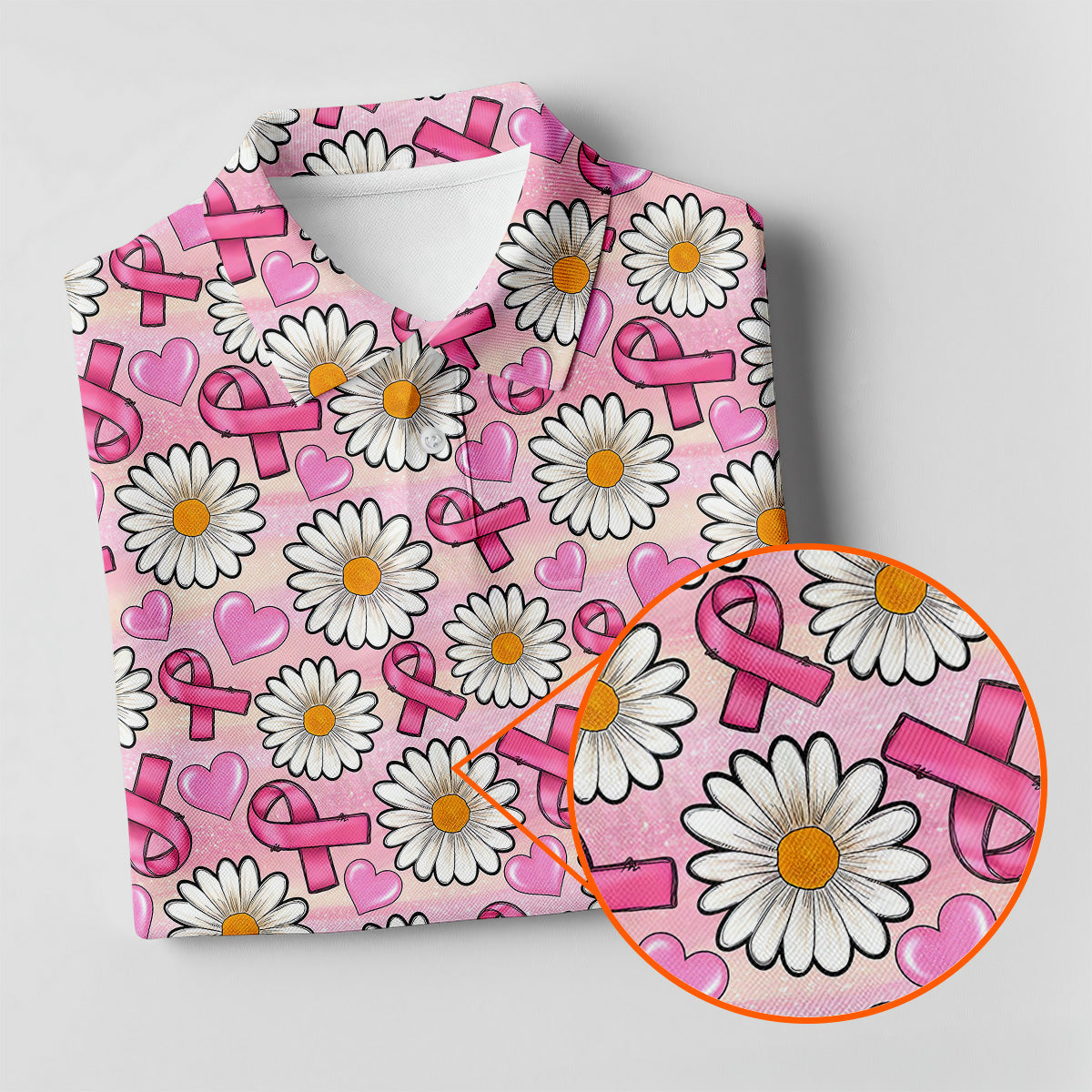 Daisy Pink Breast Cancer Golf Shirt, Women's Long Sleeve Golf Shirts, Ladies Golf Tops, Ladies Golf Polos