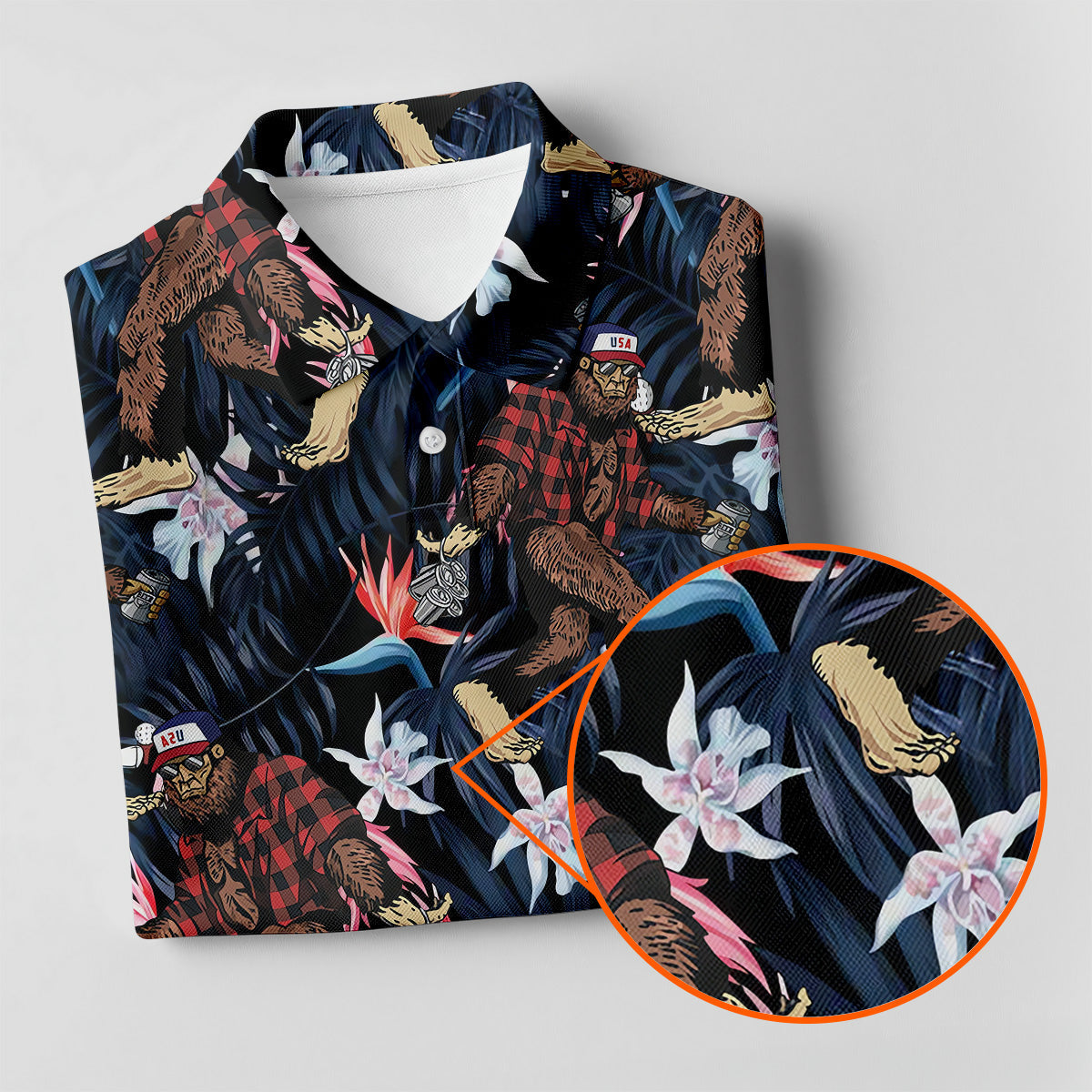 Abstract Floral Pattern Funny Bigfoot Shirt, Womens Sleeveless Polo, Ladies Golf Shirts