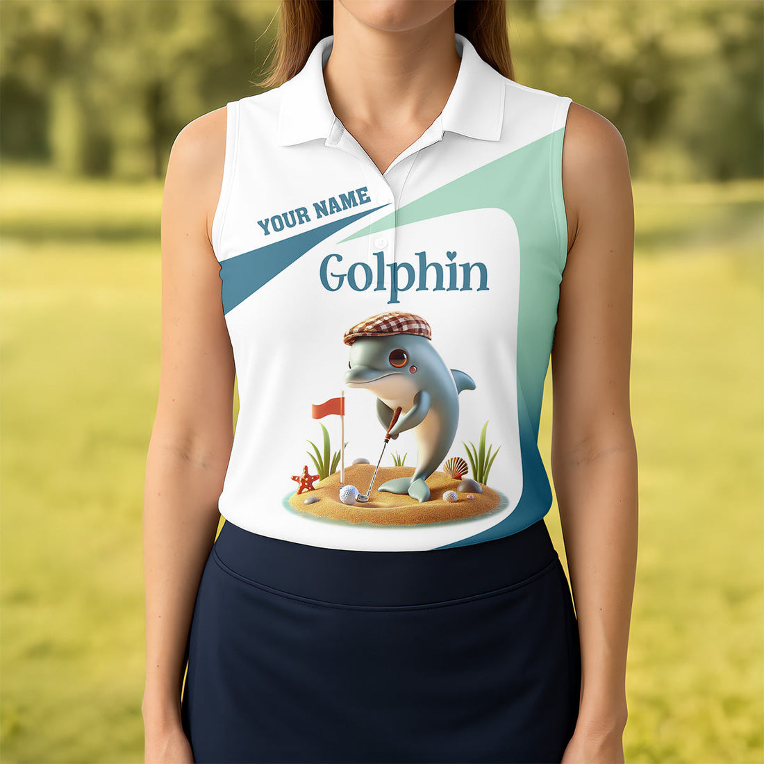 Golfin’ Dolphin Custom Golf Polo Shirt, Ladies Golf Shirts, Womens Golf Gift, Funny Golf Polo Shirt
