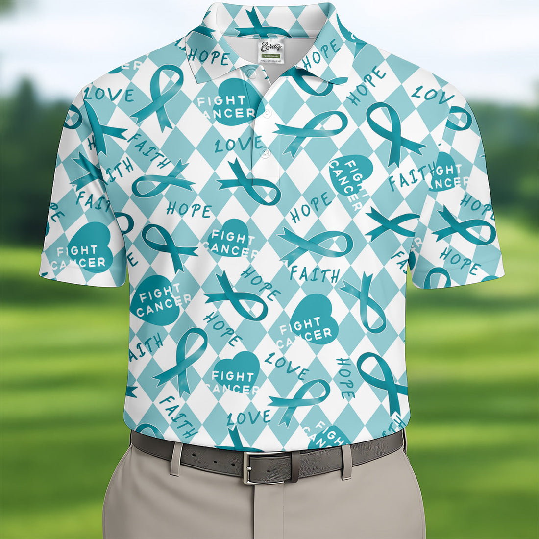 Ovarian Cancer Awareness Teal Ribbon Golf Tops For Men, Cancer Awareness Shirt, Golfing Apparel
